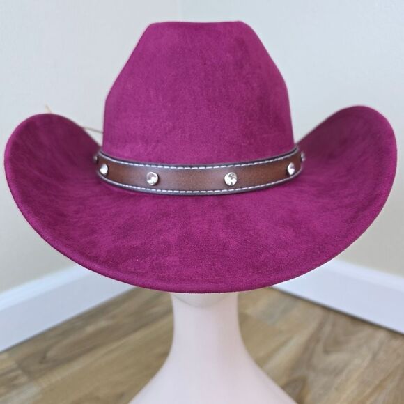 ?NWOT Pinkish Red Faux Suede Rhinestone Cowgirl Hat main image 5